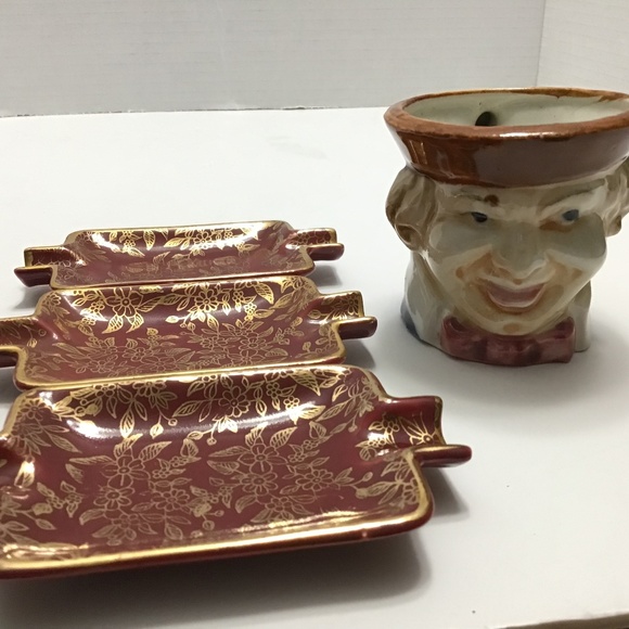 Vintage MCM Miniature Toby Face Mug Colonial Man & Empire ware ashtrays - Picture 1 of 6